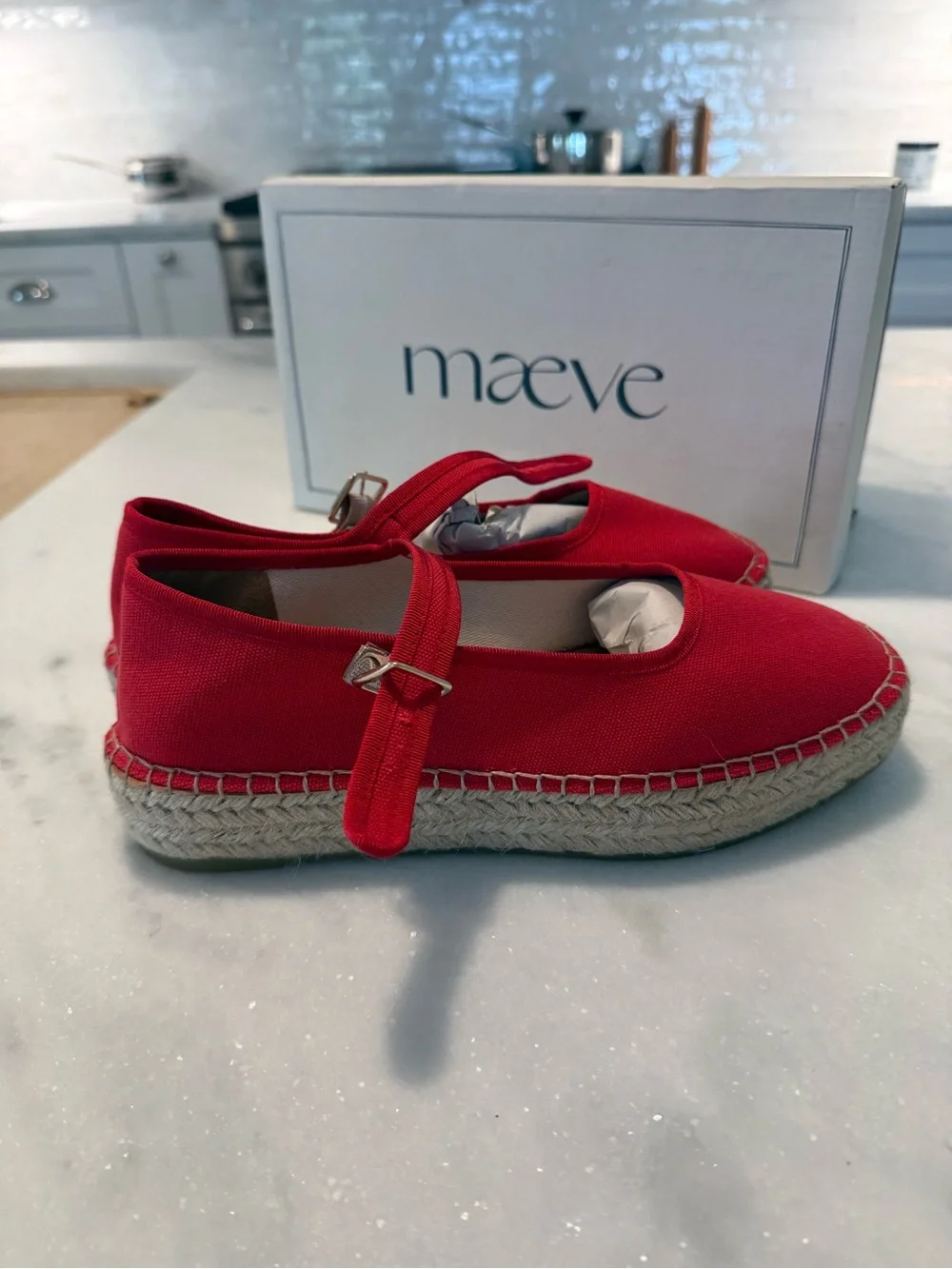 Anthropologie Maeve Red Canvas Espadrille Mary Jane Sandals size 8